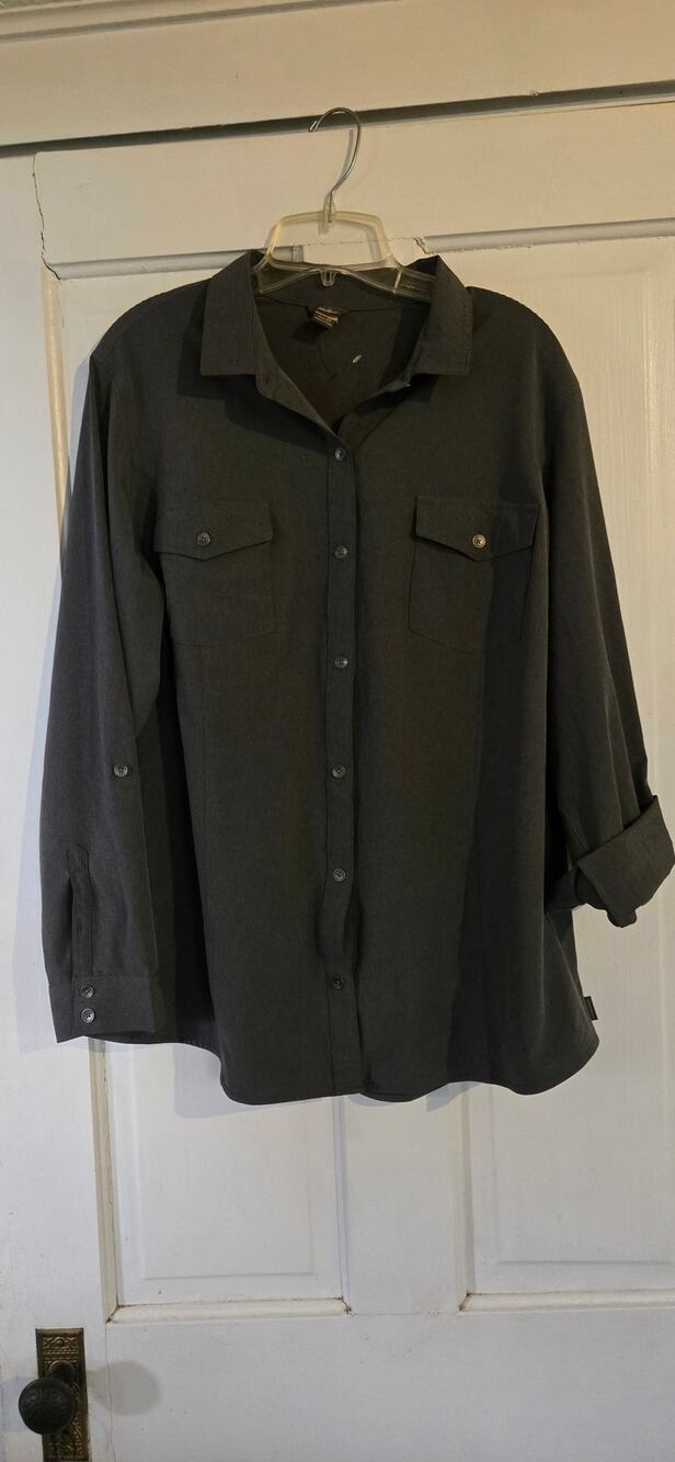Eddie Bauer No Wrinkle Button Up Shirt Womens Gray 2X Long Sleeve Top